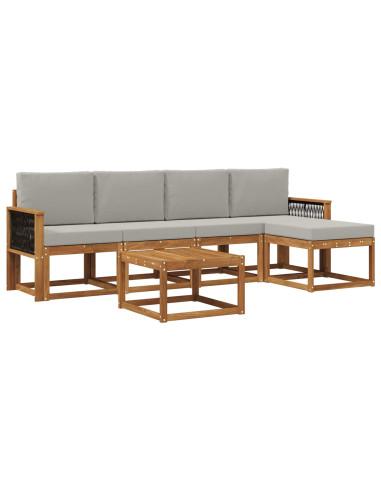Set di divani da esterno 6 pcs Naturale e Grigio Chiaro