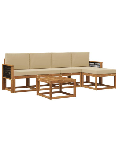Set di divani da esterno 6 pcs Naturale e Beige Poliestere