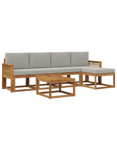 Set di divani da esterno 6 pcs Naturale e Grigio Chiaro