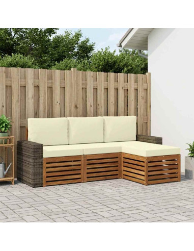 Set di divani da esterno con cuscino 4 pcs Naturale e Crema