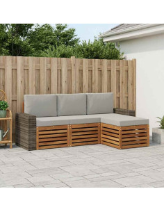 Set di divani da esterno 4 pcs Naturale e Grigio Chiaro