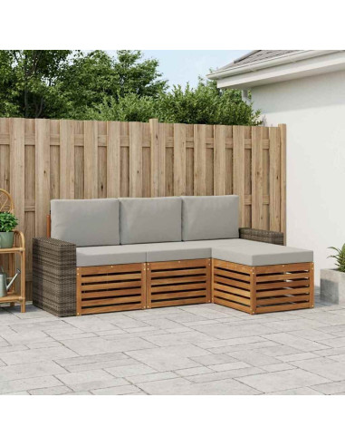 Set di divani da esterno 4 pcs Naturale e Grigio Chiaro