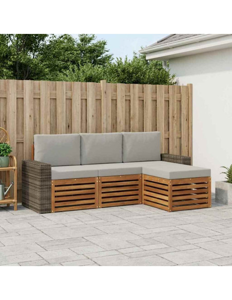 Set di divani da esterno 4 pcs Naturale e Grigio Chiaro