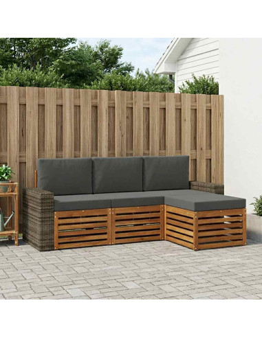 Set di divani da esterno con cuscino 4 pcs Naturale e Antracite