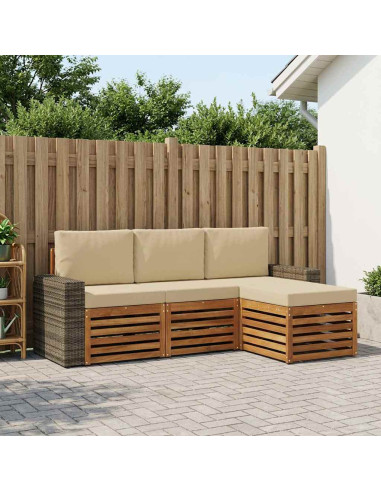 Set di divani da esterno con cuscino 4 pcs Naturale e Beige