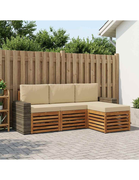 Set di divani da esterno con cuscino 4 pcs Naturale e Beige