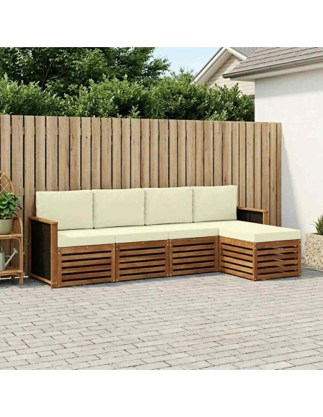 Set di divani da esterno con cuscino 5 pcs Naturale e Crema