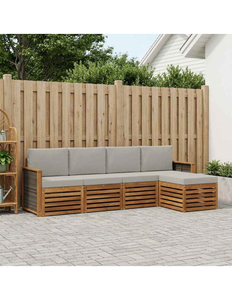 Set di divani da esterno 5 pcs Naturale e Grigio Chiaro