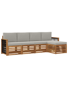 Set di divani da esterno 5 pcs Naturale e Grigio Chiaro