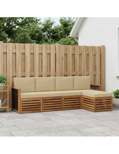 Set di divani da esterno con cuscino 5 pcs Naturale e Beige