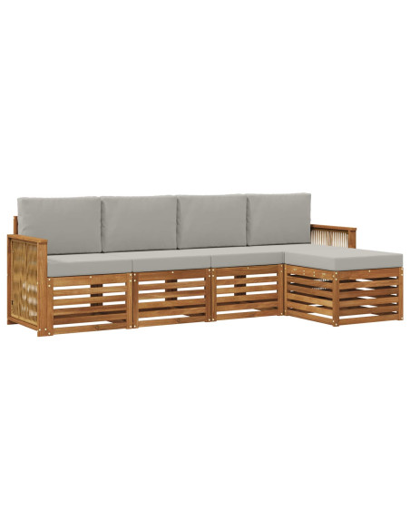 Set di divani da esterno 5 pcs Naturale e Grigio Chiaro