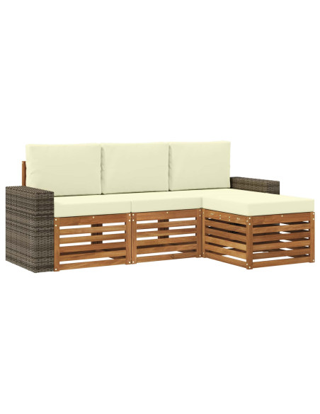Set di divani da esterno con cuscino 4 pcs Naturale e Crema