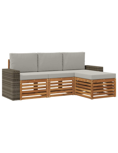 Set di divani da esterno 4 pcs Naturale e Grigio Chiaro