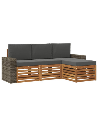 Set di divani da esterno con cuscino 4 pcs Naturale e Antracite