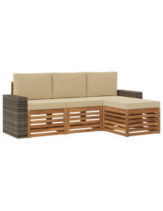 Set di divani da esterno con cuscino 4 pcs Naturale e Beige 2
