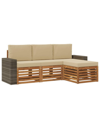 Set di divani da esterno con cuscino 4 pcs Naturale e Beige