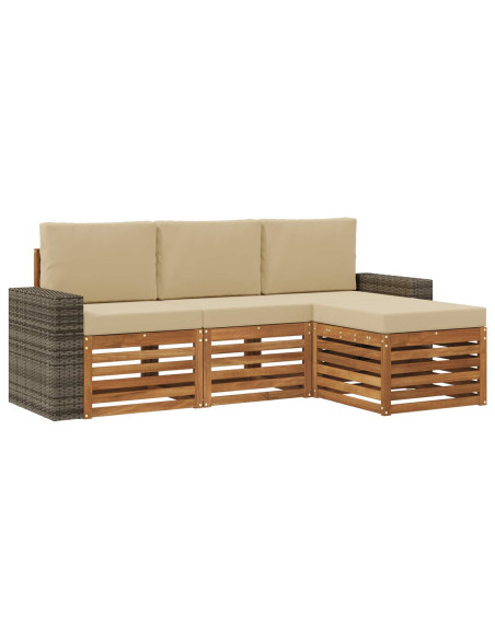 Set di divani da esterno con cuscino 4 pcs Naturale e Beige