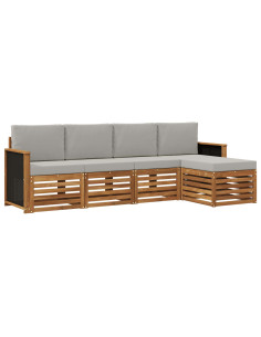 Set di divani da esterno 5 pcs Naturale e Grigio Chiaro 2