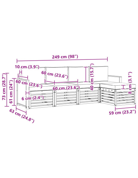 Set di divani da esterno con cuscino 5 pcs Naturale e Beige