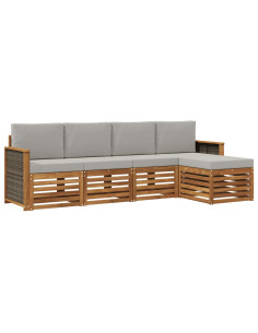 Set di divani da esterno 5 pcs Naturale e Grigio Chiaro 2