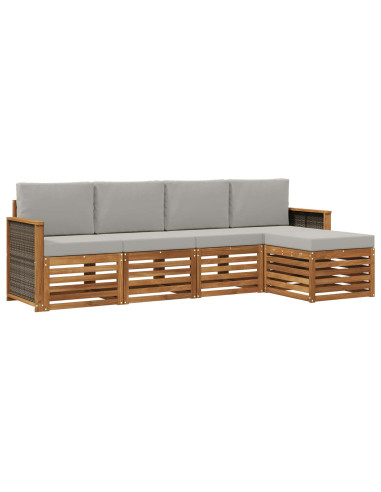 Set di divani da esterno 5 pcs Naturale e Grigio Chiaro