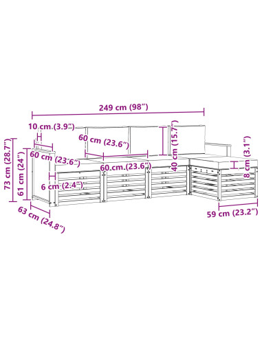 Set di divani da esterno con cuscino 5 pcs Naturale e Antracite