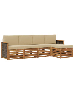 Set di divani da esterno con cuscino 5 pcs Naturale e Beige 2