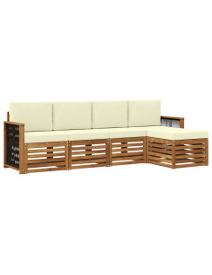 Set di divani da esterno con cuscino 5 pcs Naturale e Crema 2