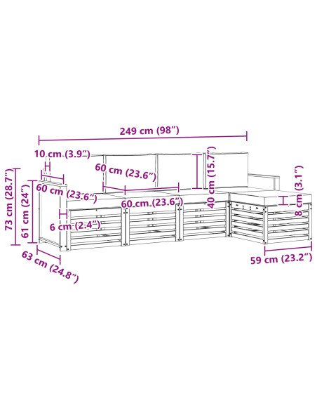 Set di divani da esterno 5 pcs Naturale e Grigio Chiaro