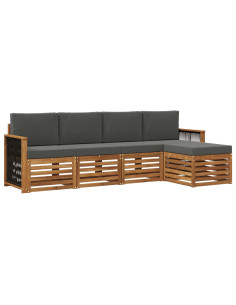 Set di divani da esterno con cuscino 5 pcs Naturale e Antracite 2