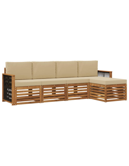Set di divani da esterno con cuscino 5 pcs Naturale e Beige