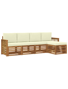 Set di divani da esterno con cuscino 5 pcs Naturale e Crema 2