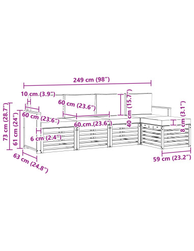 Set di divani da esterno 5 pcs Naturale e Grigio Chiaro