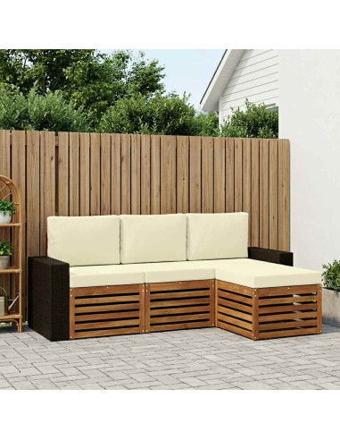 Set di divani da esterno con cuscino 4 pcs Naturale e Crema