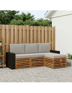 Set di divani da esterno 4 pcs Naturale e Grigio Chiaro