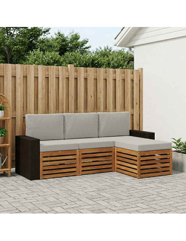 Set di divani da esterno 4 pcs Naturale e Grigio Chiaro