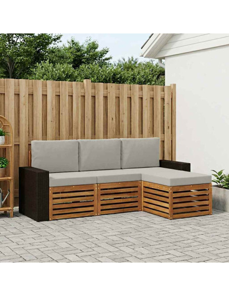 Set di divani da esterno 4 pcs Naturale e Grigio Chiaro
