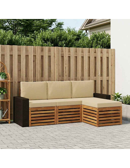 Set di divani da esterno con cuscino 4 pcs Naturale e Beige