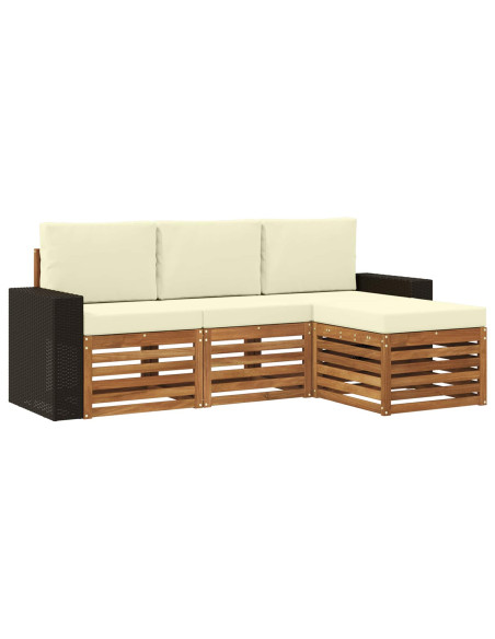 Set di divani da esterno con cuscino 4 pcs Naturale e Crema