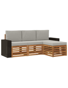 Set di divani da esterno 4 pcs Naturale e Grigio Chiaro 2