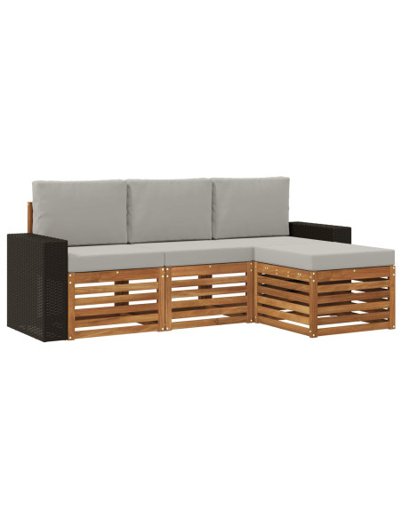 Set di divani da esterno 4 pcs Naturale e Grigio Chiaro