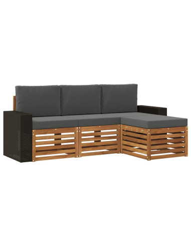 Set di divani da esterno con cuscino 4 pcs Naturale e Antracite