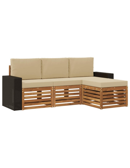 Set di divani da esterno con cuscino 4 pcs Naturale e Beige