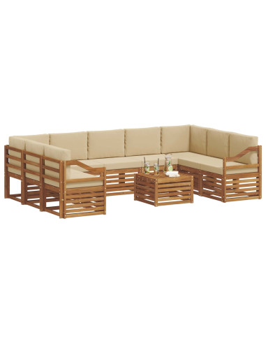 Set divani 10 pcs Naturale e Beige Legno di Acacia Massello