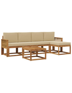 Set di divani da esterno 6 pcs Naturale e Beige Poliestere