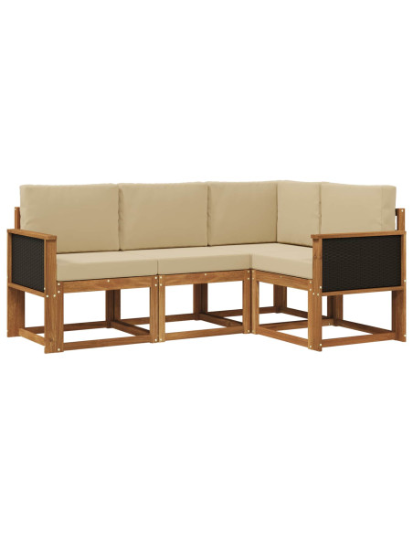 Set di divani da esterno 4 pcs Naturale e Beige Poliestere