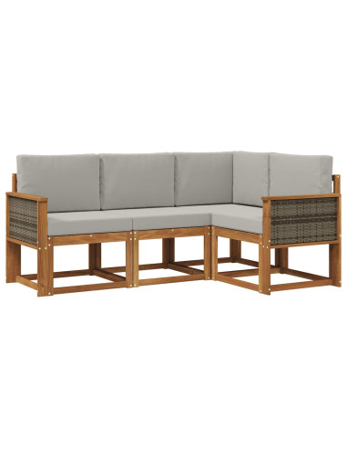 Set di divani da esterno 4 pcs Naturale e Grigio Chiaro