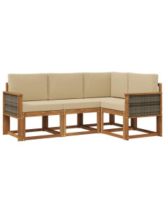 Set di divani da esterno 4 pcs Naturale e Beige Poliestere