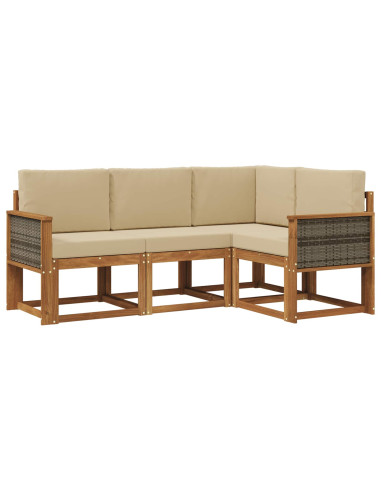 Set di divani da esterno 4 pcs Naturale e Beige Poliestere