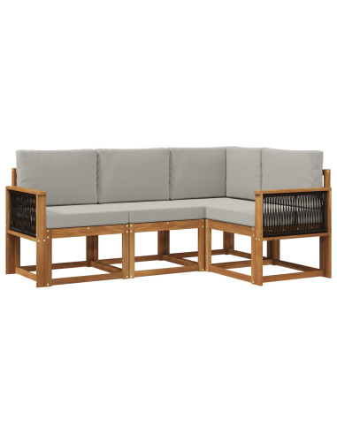 Set di divani da esterno 4 pcs Naturale e Grigio Chiaro